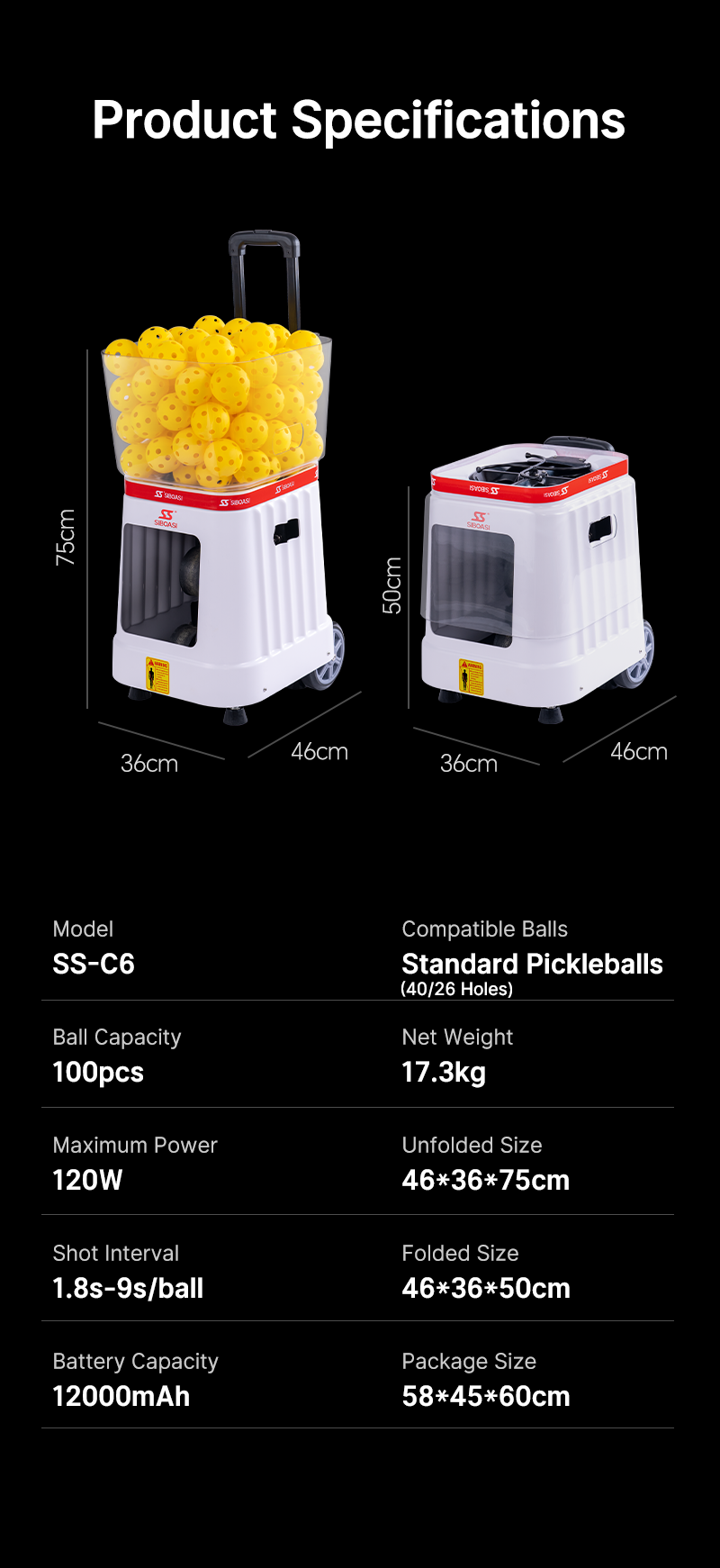 SIBOASI C6 Pickleball Machine
