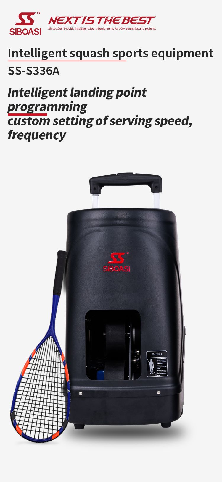SIBOASI S336A Squash Machine                  -  with Built in Ball Heater     -  (Latest Model with APP)