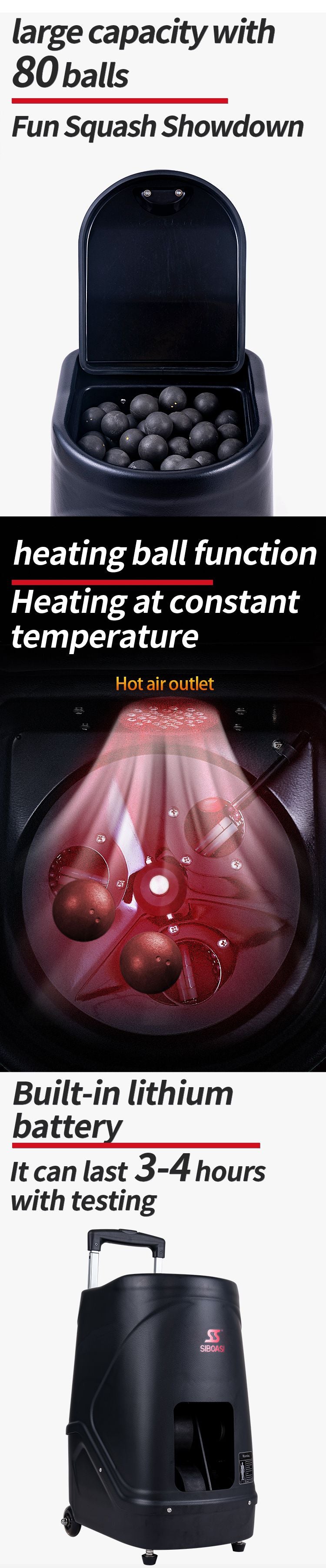 SIBOASI S336A Squash Machine                  -  with Built in Ball Heater     -  (Latest Model with APP)