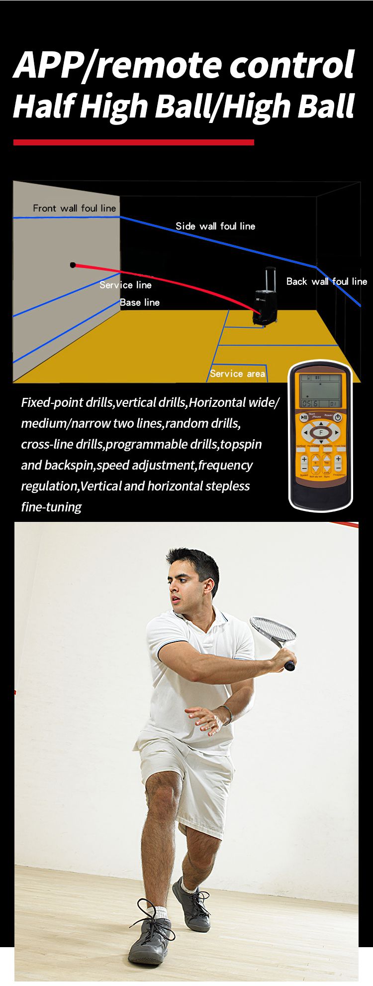 SIBOASI S336A Squash Machine                  -  with Built in Ball Heater     -  (Latest Model with APP)